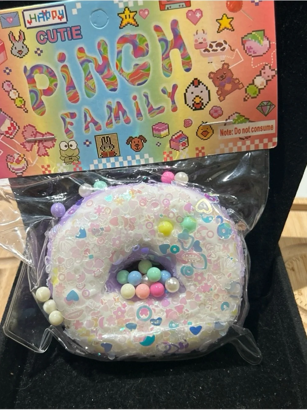 Kids Donut Squishy Toy - White with Pastel Beads